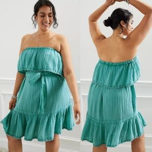 Daily Practice (Anthro) Strapless Malibu Mini Dress in Turquoise, Sz 2X